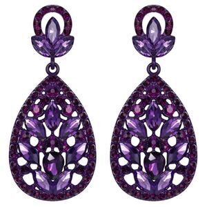 Purple with Purple Amethyst Austrian Crystal Teardrop Chandelier Post Earrings
